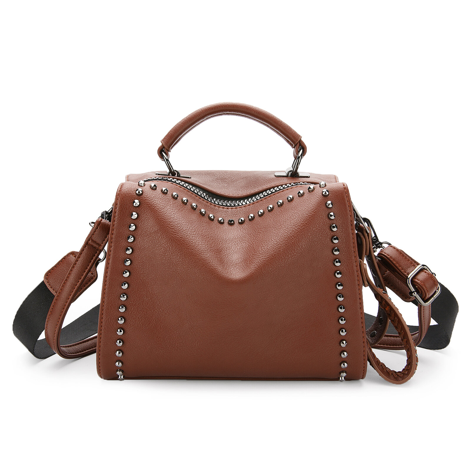 JOSEKO Women Faux Leather Rivets Solid Color Lady Shoulder Bag Crossbody Tote Handbag