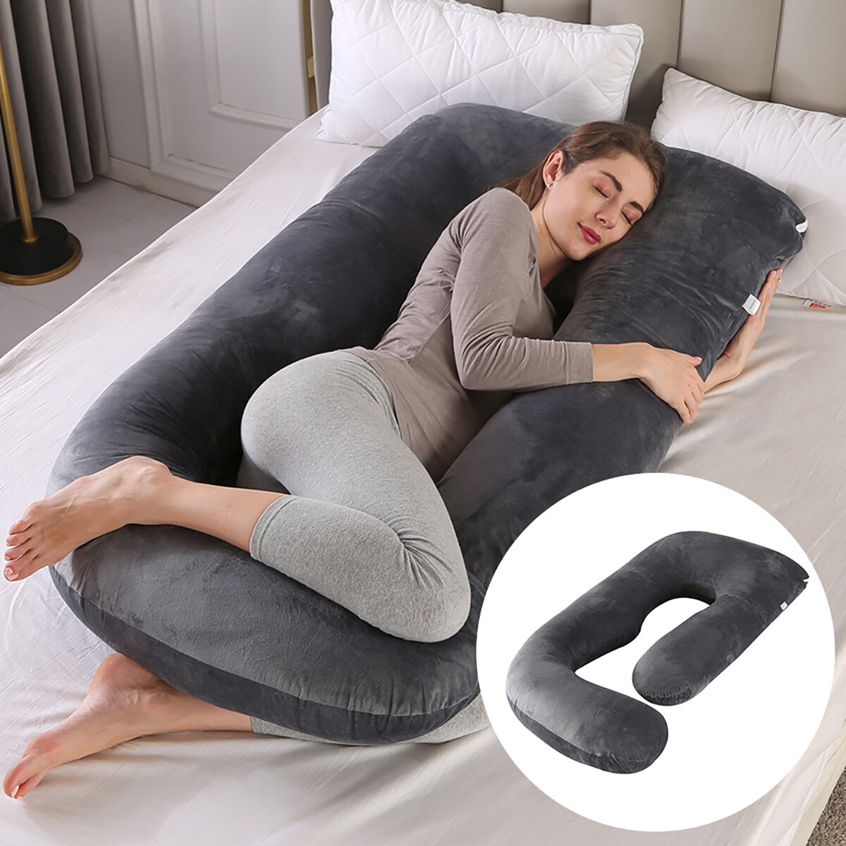 

Mom J Shape Pillow Breathable Double Zipper Design Washable Detachable