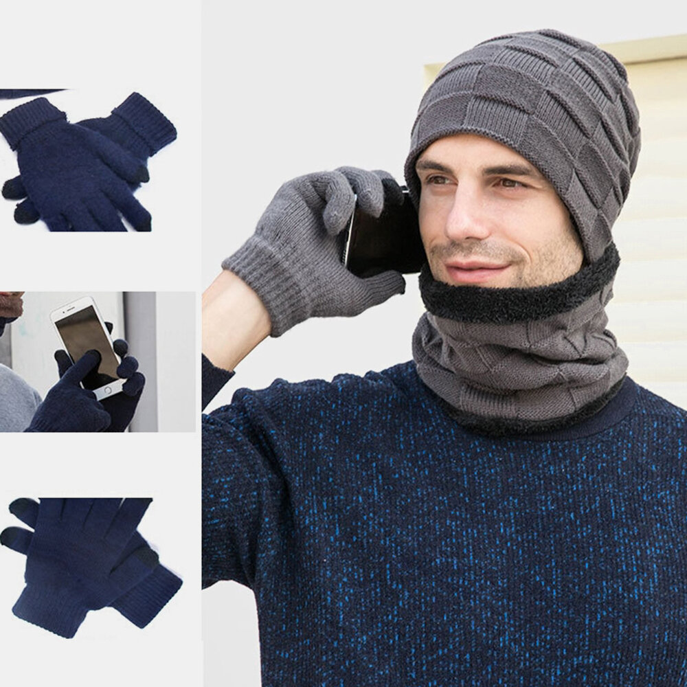Mannen 3 STKS Plus Fluwelen Warm Houden Winter Nekbescherming Hoofddeksels Sjaal Handschoenen met vo