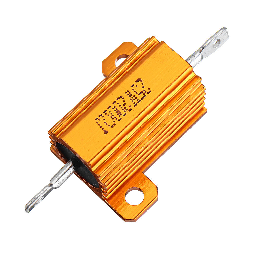 

RX24 25W 200R 200RJ Metal Aluminum Case High Power Resistor Golden Metal Shell Case Heatsink Resistance Resistor