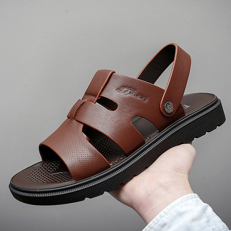 

Men Microfiber Leather Two-ways Soft Sole Non Slip Open Toe Beach Casual Sandals