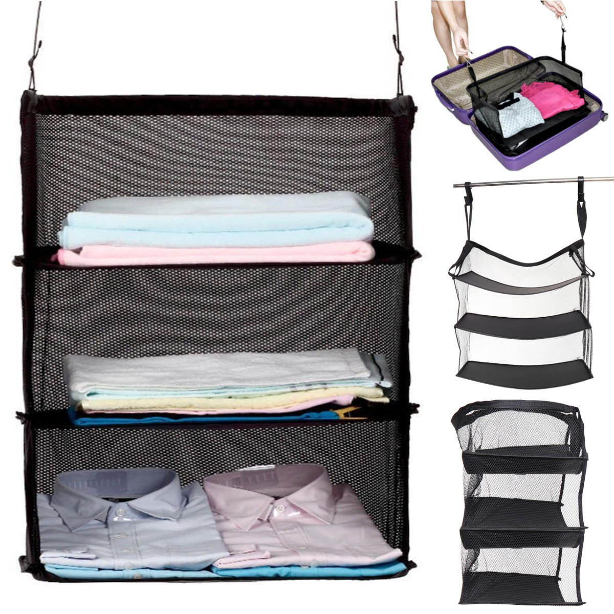 3 Schichten Portable Travel Storage Körbe Tasche Haken Hängen Nylon Mesh Bag Storage Organizer