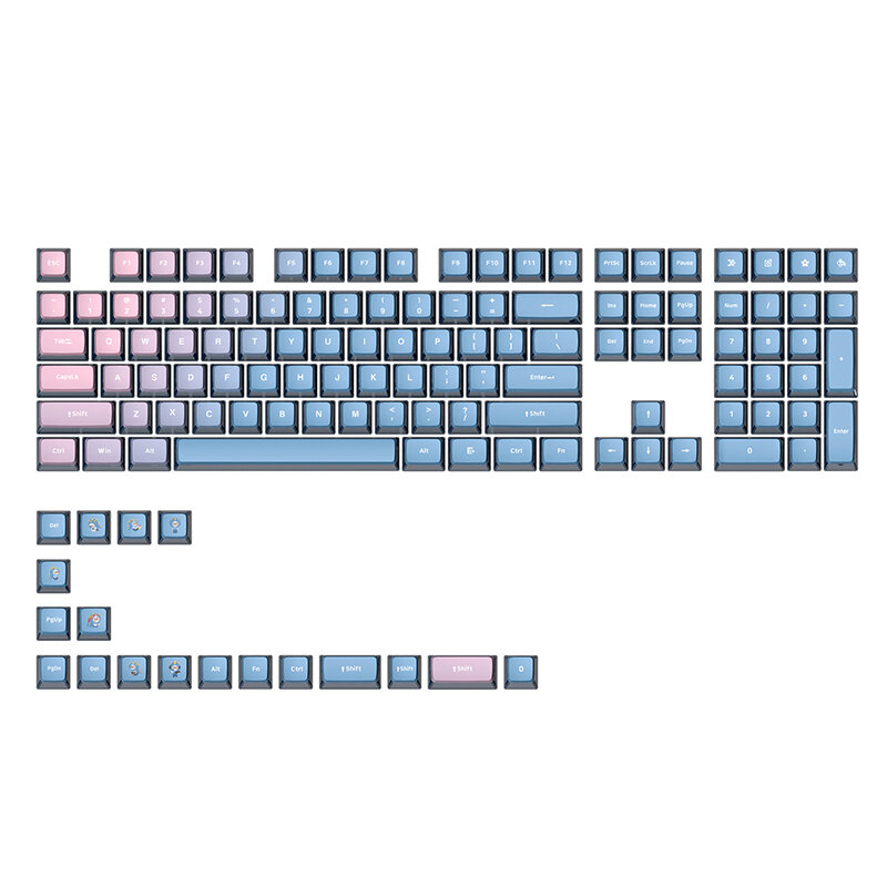 SKYLOONG GK7 126 Keys Mechanical Keyboard Keycaps Set PBT Blue Enchantress—Black Transparent Jelly Keycap for Mechanical