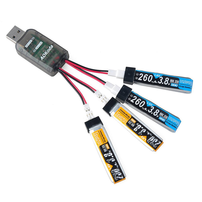 AOKoda CX405 4CH Micro USB acculader voor 1S E010 Tiny Whoop Lipo LiHV-batterij