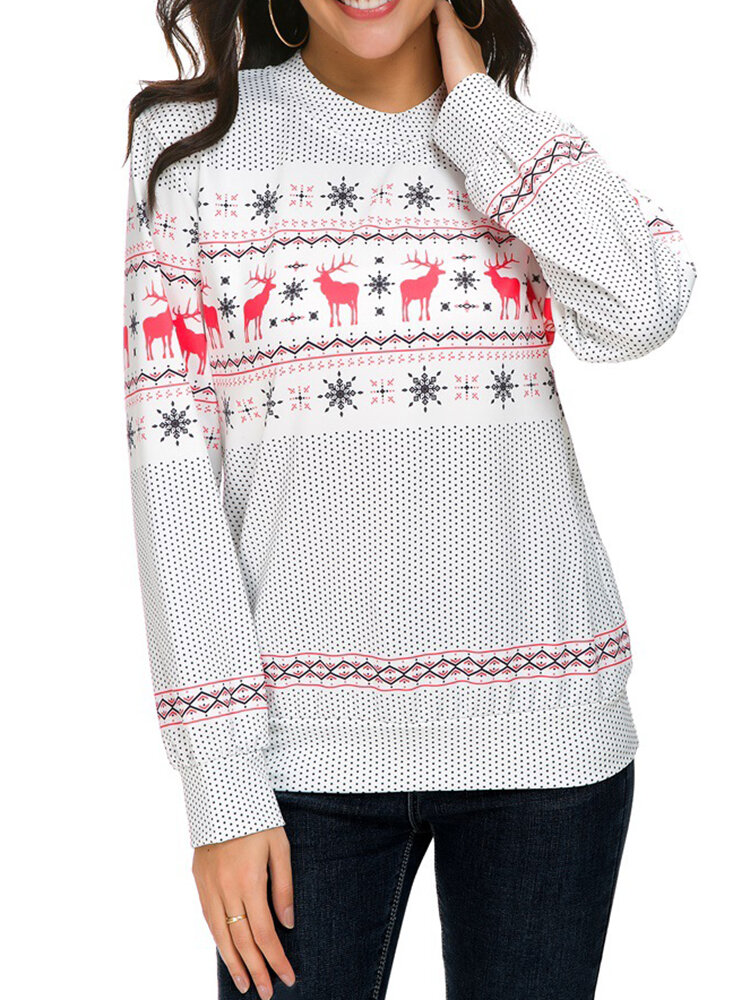 Image of Damen Long Sleeve Deer Christmas Printed Sweatshirts