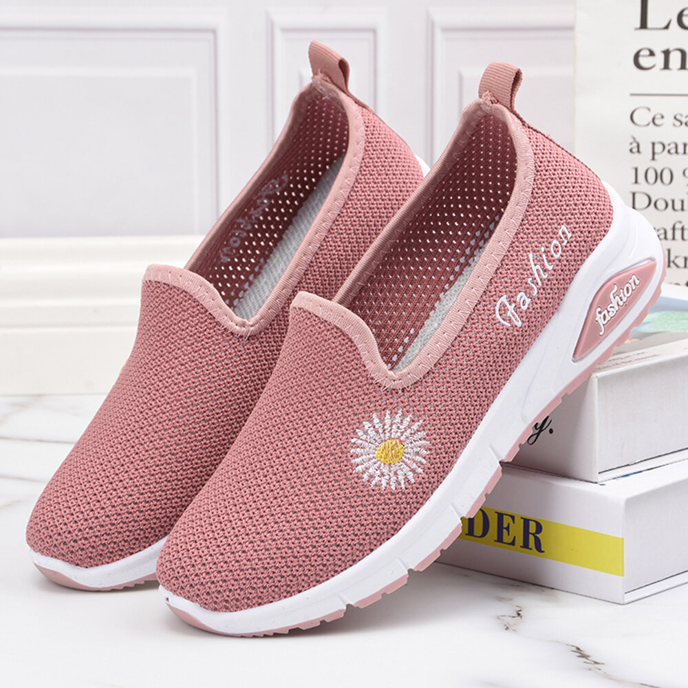 54% OFF on Women Daisy Decor Mesh Comfy Breathable Casual Slip On Sneakers