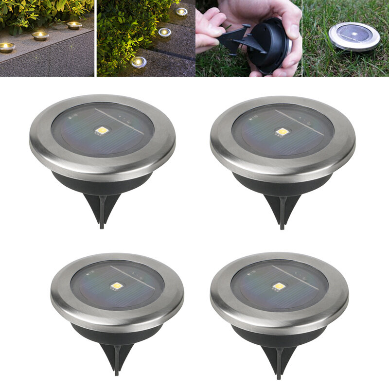 4pcs/set Solar Ground Lights IP65 Waterproof Outdoor LED Lights for Garden Non-Slip Landscape Path Lighting for Patio Lawn