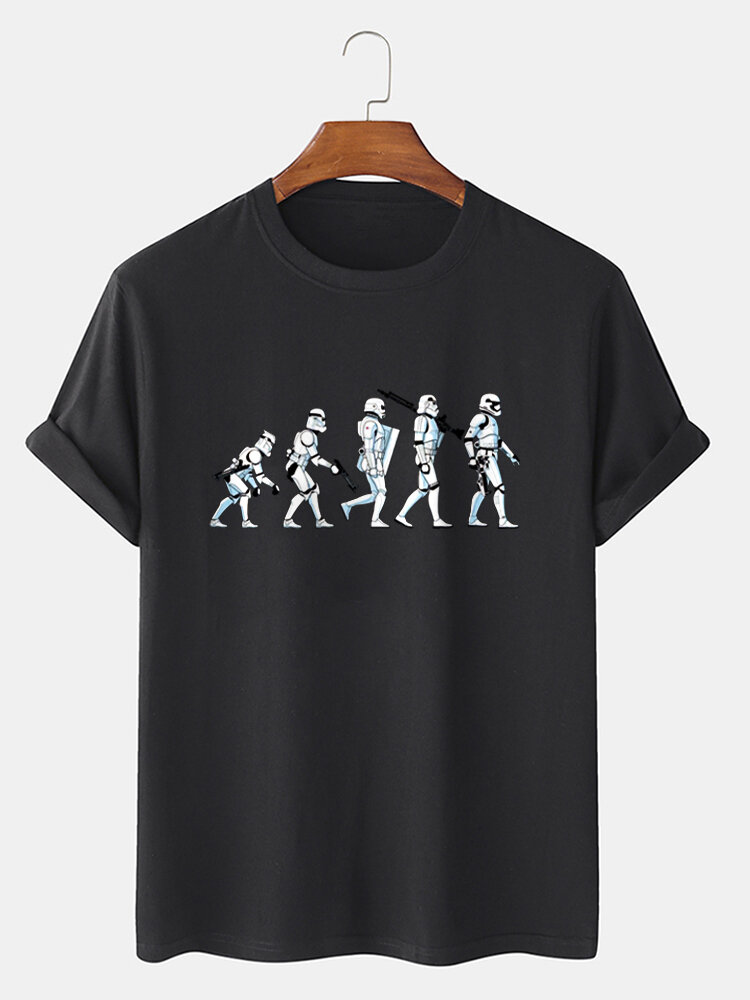 Men Robot Print Crew Neck Star Wars Casual T-shirts