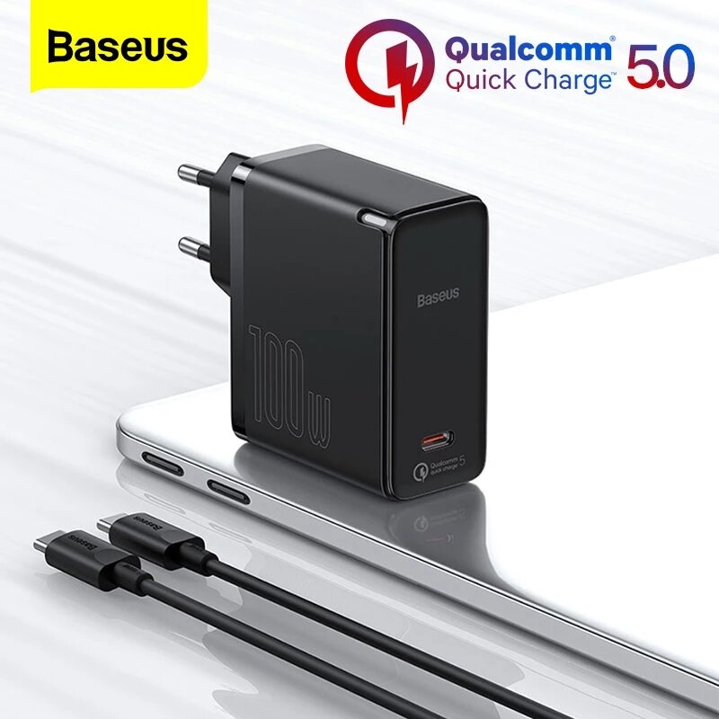 

[GaN Tech] Baseus GaN2 100W USB-C Wall Charger QC5.0 QC4.0+ Certified PD3.0 PPS EU Plug Adapter with 1.5M 100W Type-C to
