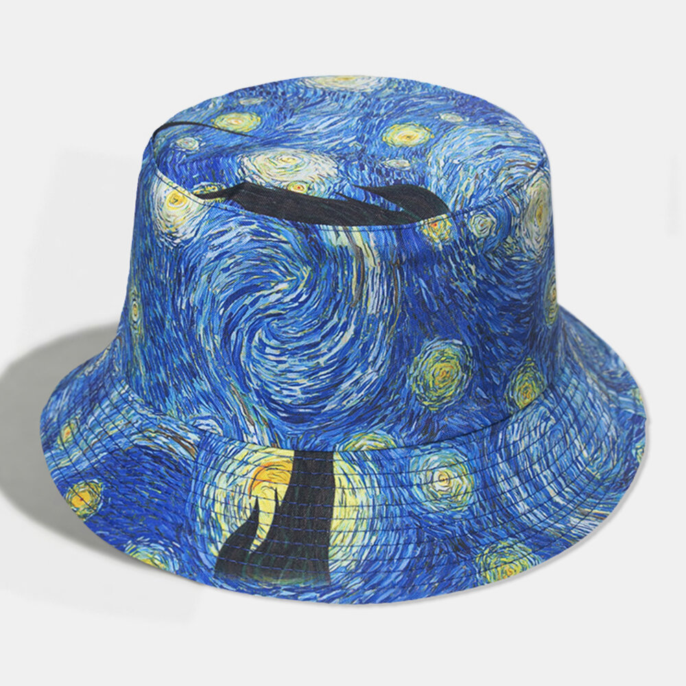 

Unisex Double-sided Starry Sky Oli Painting Pattern Sunvisor Casual Personality Cotton Couple Hat Bucket Hat