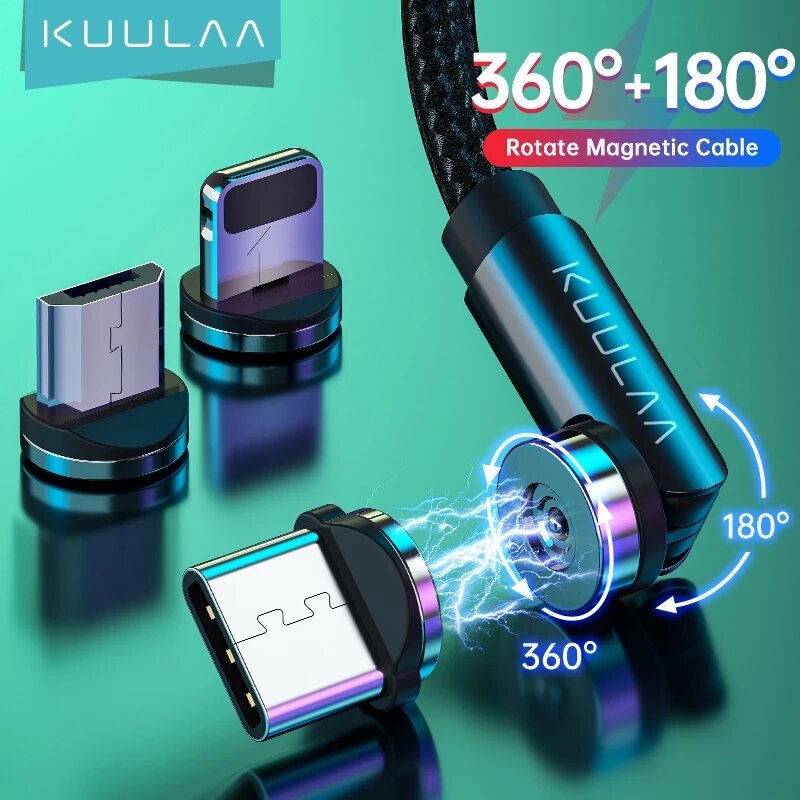 

KUULAA 2.4A USB C Rotate Magnetic Data Cable LED Indicator Fast Charging Line For Huawei P40 Mate 40 Pro OnePlus 8Pro 8T