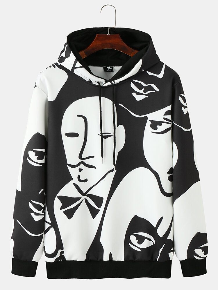 Sweatshirt met capuchon voor heren met volledig patroon en trekkoord in contrasterende kleur