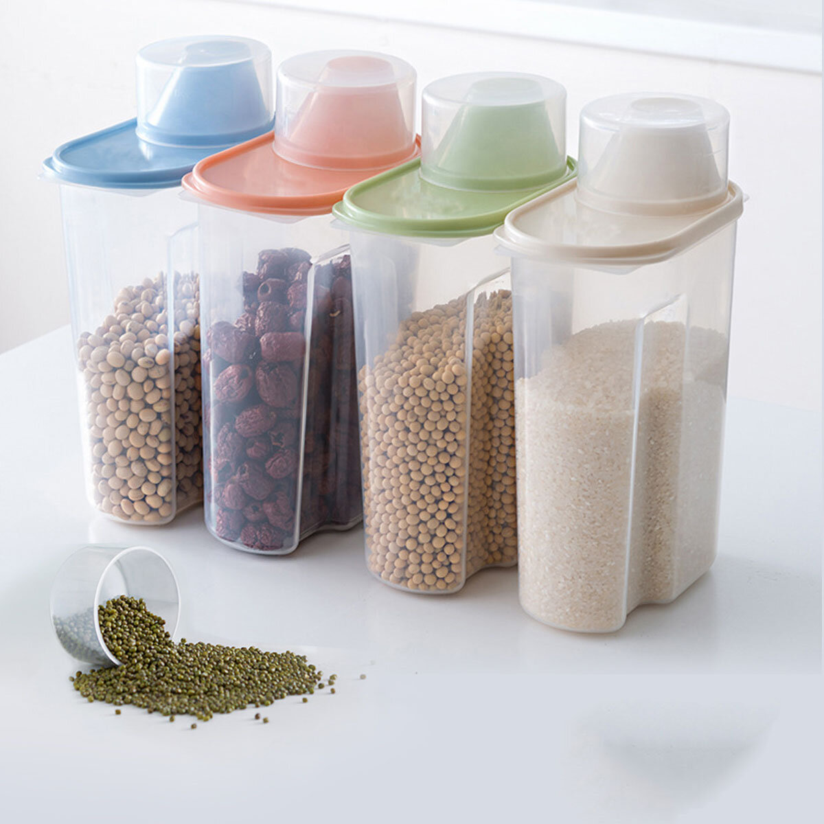 JWX JWXG660 Plastic Airtight Food Container 4 Pcs Storage Box Rice Cereal Bean 2.5L