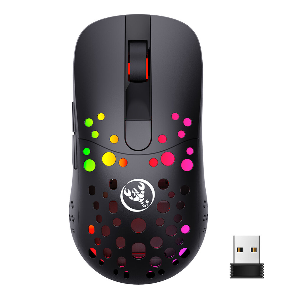 HXSJ T100 Dual-Mode Type-C Wired 2.4G Wireless Mouse Macro Programming Adjustable 800-10000DPI RGB Backlit Mice for Lapt