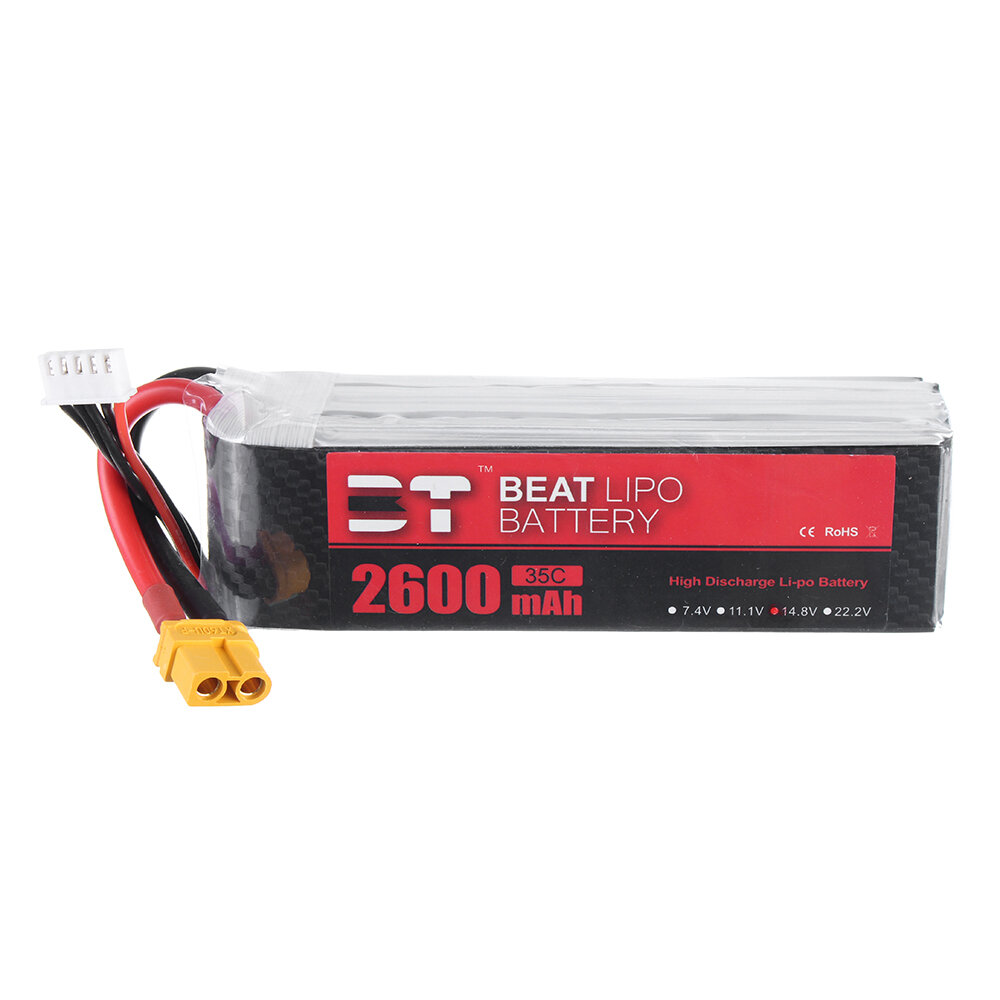 BT BEAT 14.8V 2600mAh 35C 4S Lipo Battery XT60 Plug With Battery Strap for FLY WING FW450 RC Helicopter