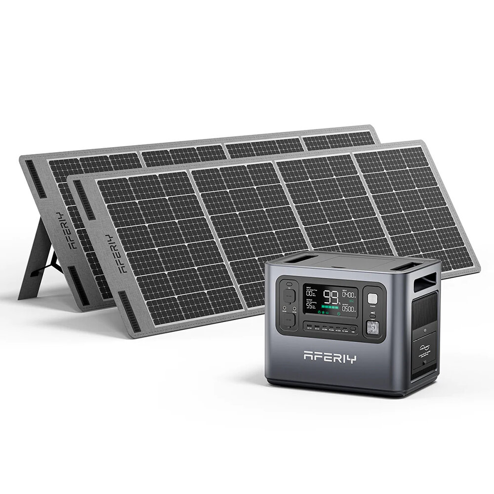 [EU Direct] Aferiy P210 2400W 2048Wh Stazione di alimentazione portatile LiFePO4 Generatore solare + 2 * Pannello solare S200 da 200W UPS Generatore portatile di onda sinusoidale pura per campeggio, casa, emergenza e presa del Regno Unito.