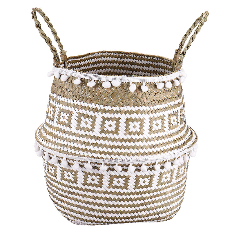 

Seagrass Woven Storage Basket Plant Wicker Hanging Baskets Garden Flower Vase Potted Foldable Pot with Handle & Small Ba