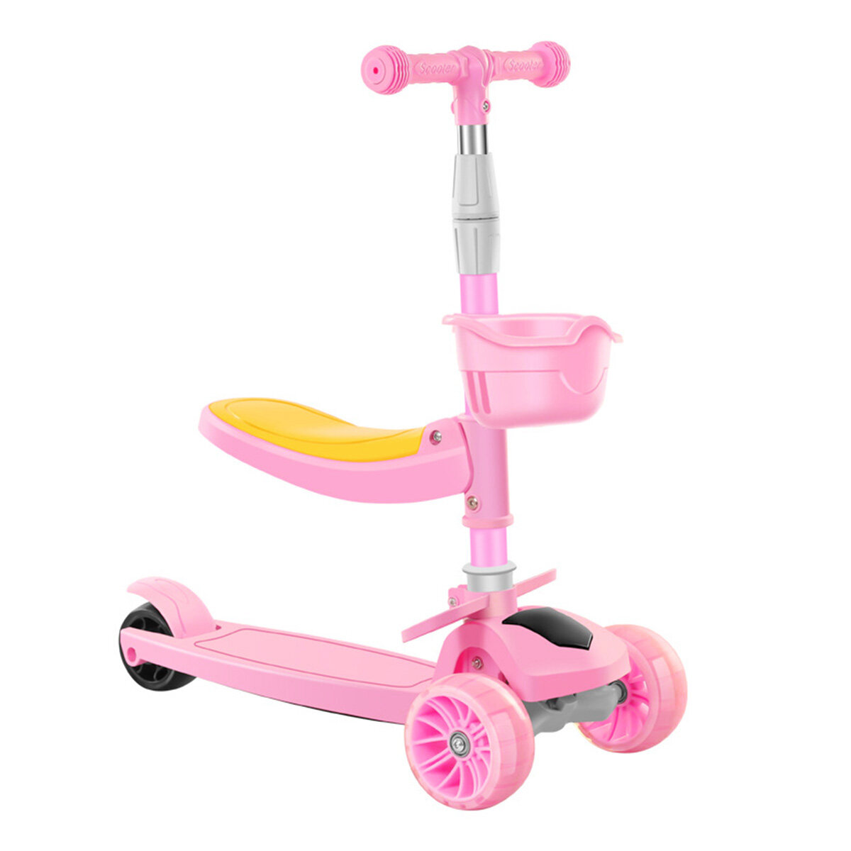 3 Wheels Kids Adjustable Kick Scooter with Folding Seat＆Flashing Wheel for Aged 3-6 Roller Children Toy