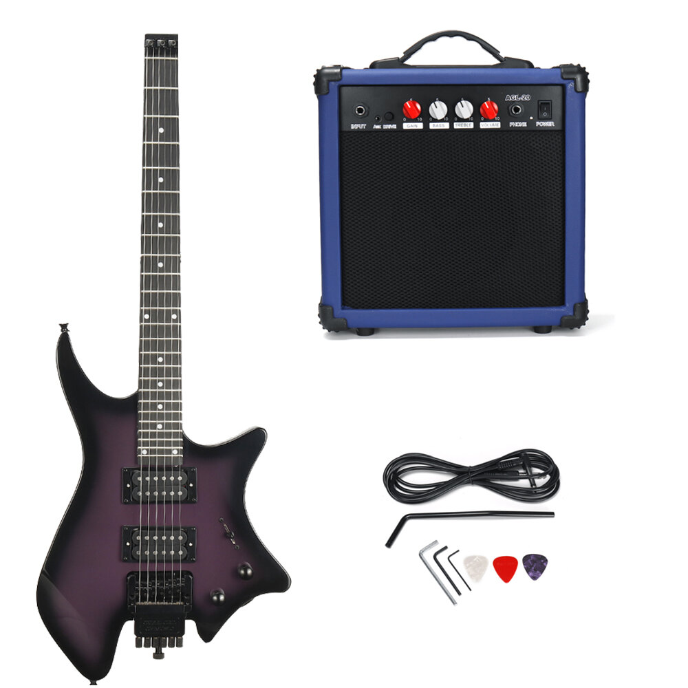 IRIN R-700 Headless Electric Guitar Set Dual Pickups Built-in String Lock Module with Speaker