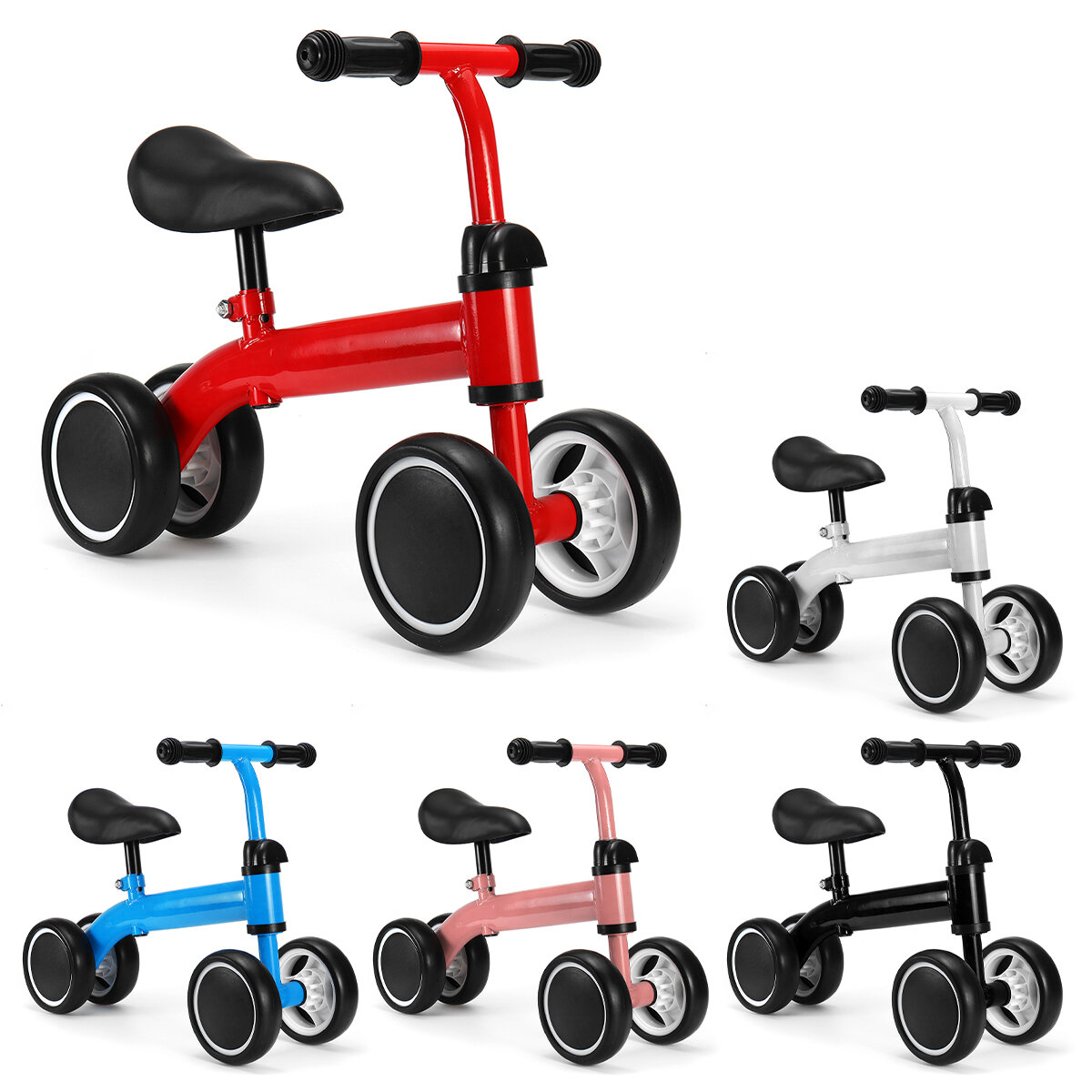 Novashion 4 Wheels No Pedal Baby Balance Bikes with Adjustable Seat&Handle for 1-4 Years Old Toddler Mini Bicycle Kids W