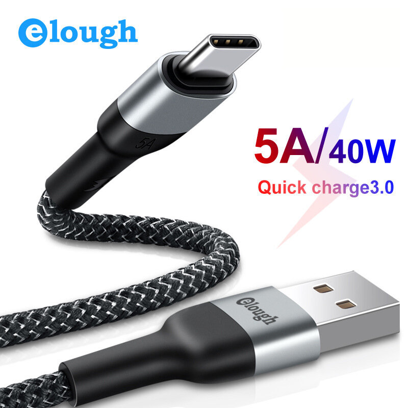 Elough 40W USB-A to USB-C Cable 5A Fast Charging Fast Charging Data Transmission Cord Line 0.5m/1m/2m long For Samsung G