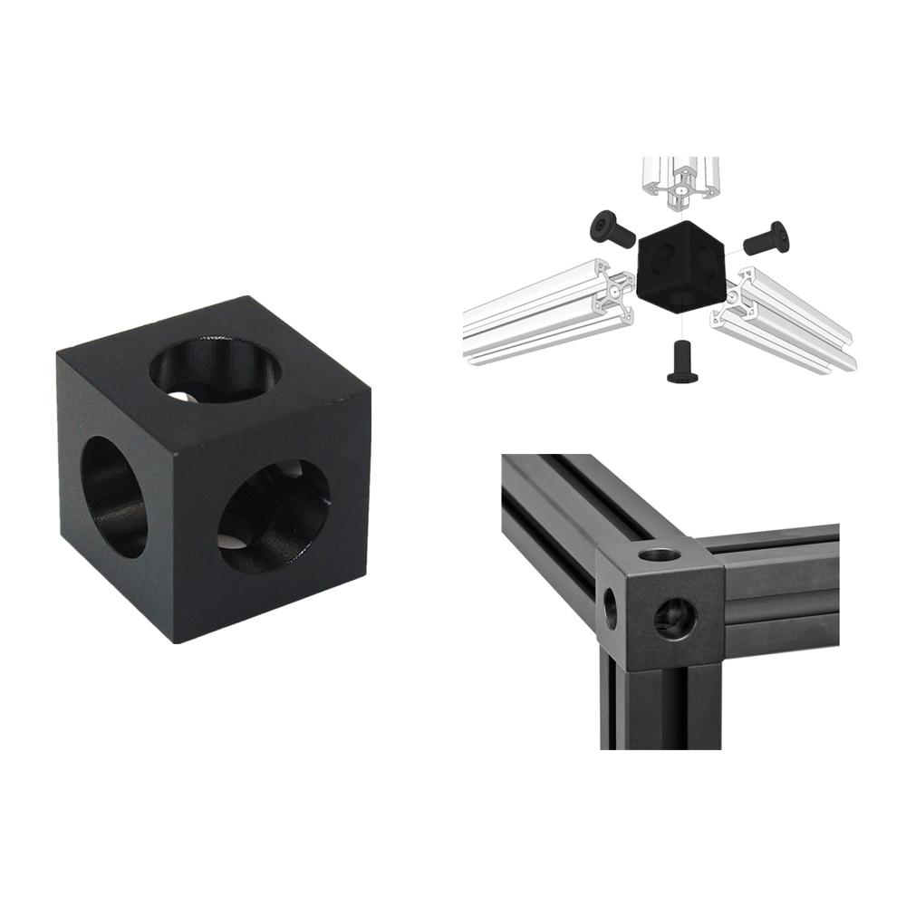Aluminium anodisé noir 2020 profil Cube connecteur de prisme d'angle support de roue réglable pour pièce de CNC d'imprimante 3D