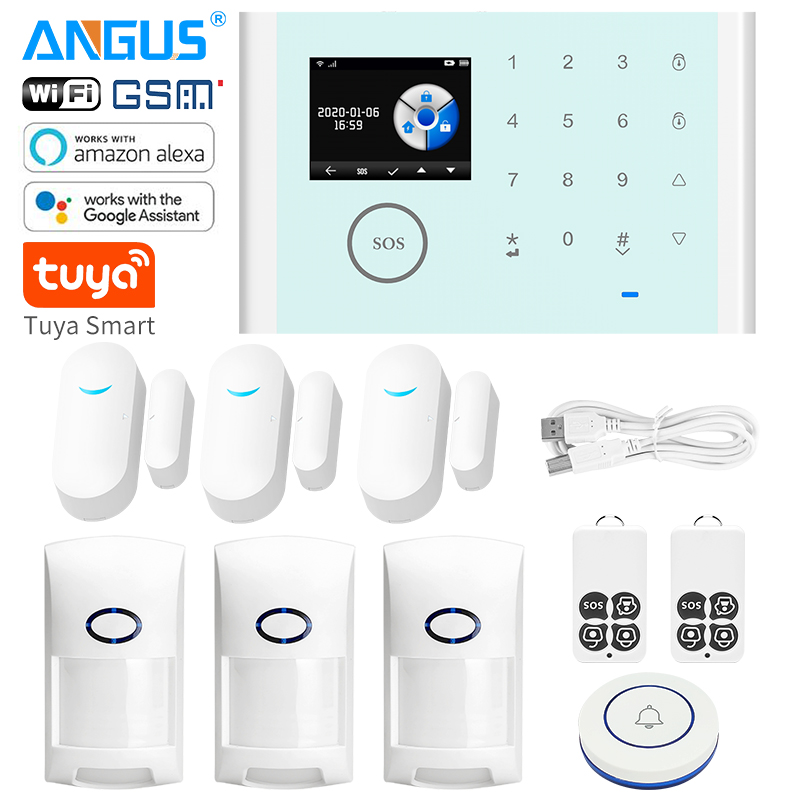 

ANGUS CS118 Tuya WIFI Home Security Alarm System App Control Compatible with Alexa Wireless Burglar Alarm