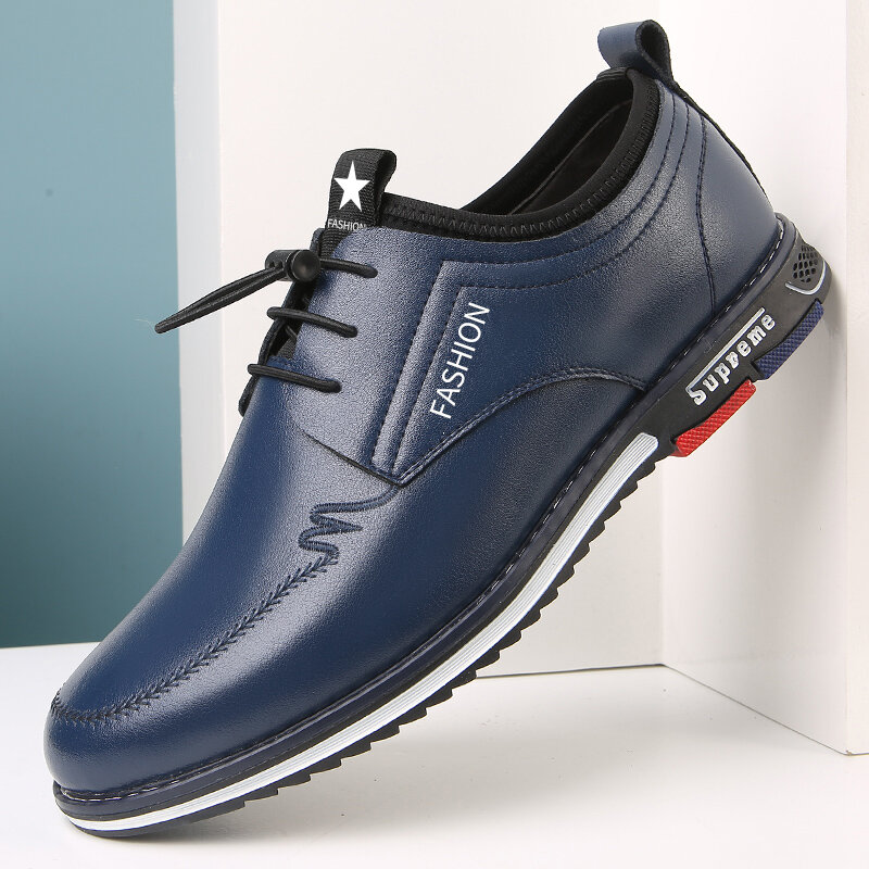 Men Microfiber Leather Non Slip Elastic Lace Business Casual Shoes