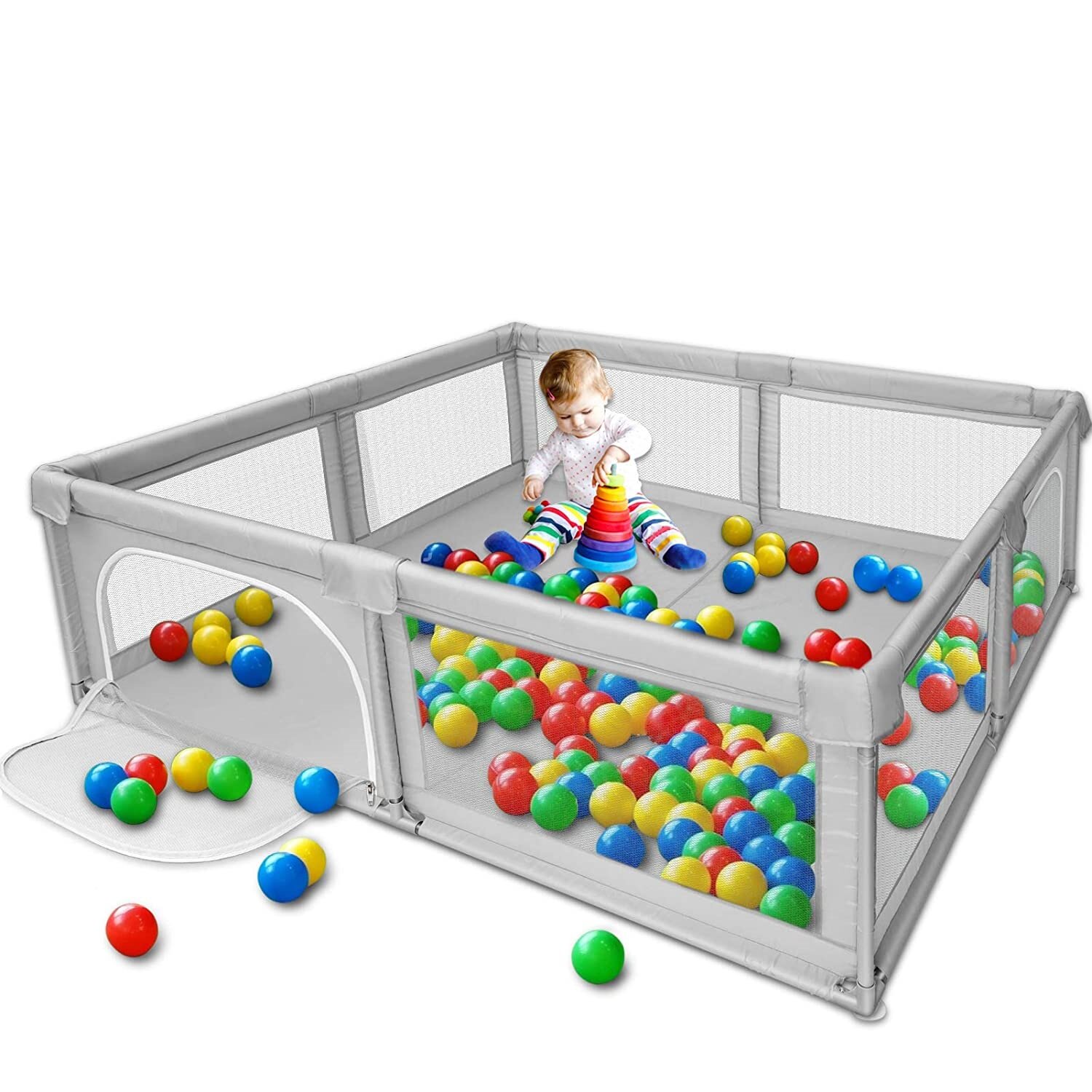 Bioby Baby Playpen 360° Wide View Children Playpen Baby Playground Safety Fence Anti-collosion Children Baby Ball Pool A