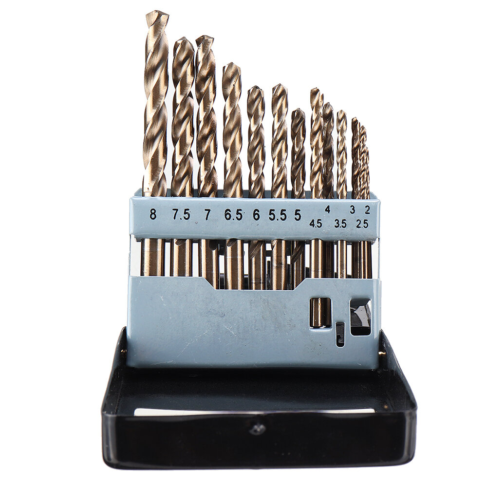 

Drillpro 13Pcs M35 Cobalt Drill Bit Set 2-8mm HSS-Co Jobber Length Twist Drill Bits with Metal Case for Stainless Steel