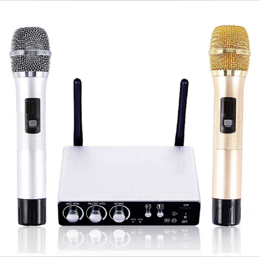 Gitafish K28 Wireless Handheld Microphone System with 2 Cordless Mics and Receiver Box Professional Live Equipment Optio