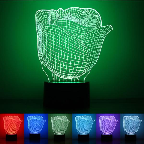 3D Verlichte Illusie Kleur Veranderende Roos LED Bureau Nachtlamp