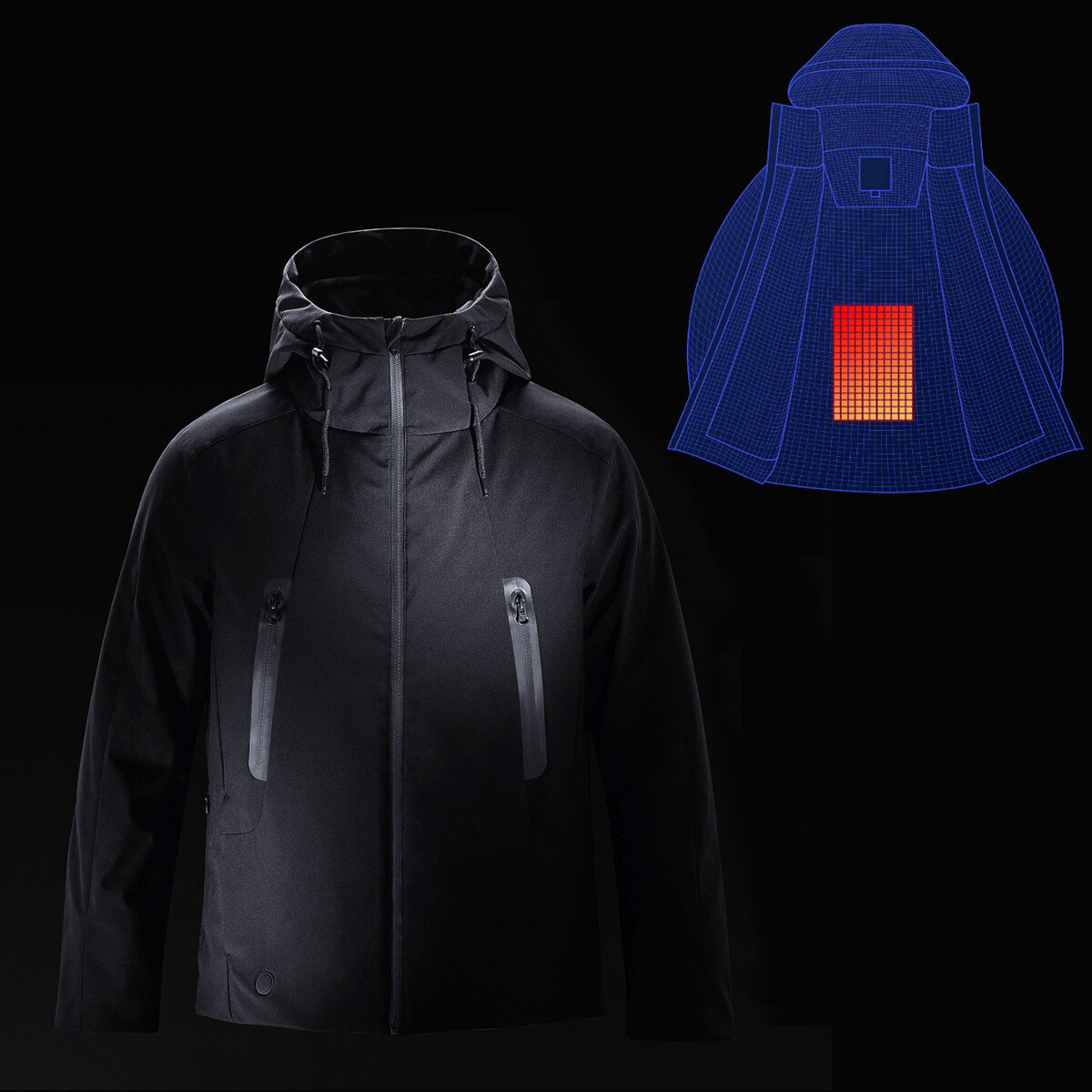 RUNYON IPX7 Erkekler Kış Şarj Edilebilir Ayarlanabilir Elektrikli Isıtmalı Ceket Mont Yıkanabilir Su Geçirmez Yağmur Geçirmez Soft Aşağı Ceket