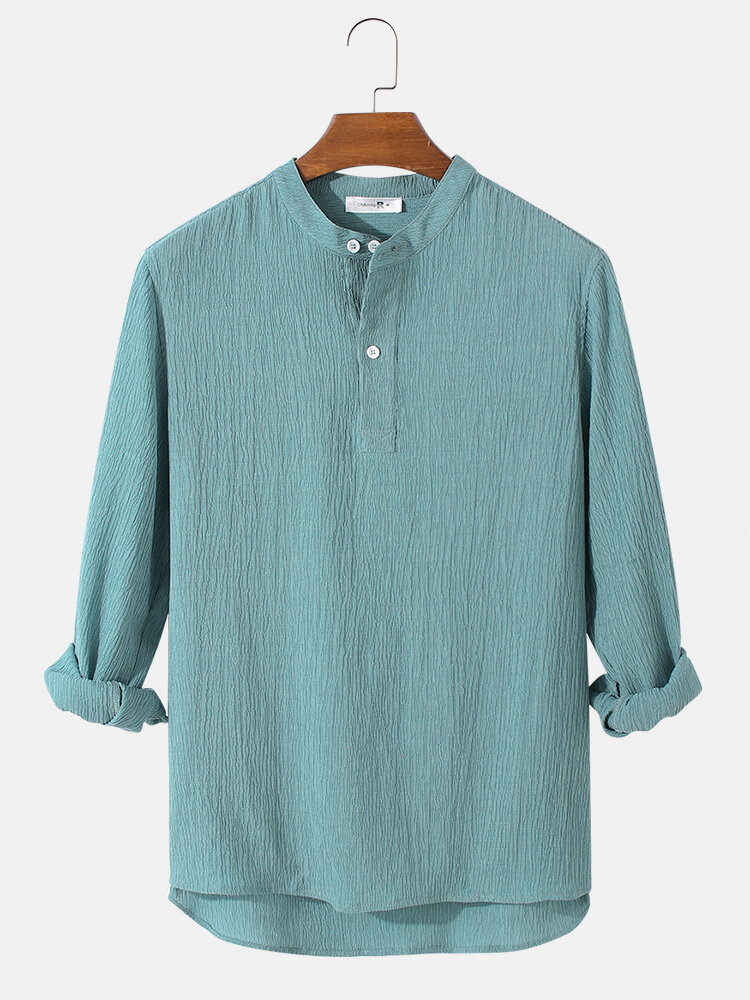 

Banggood Design Mens Solid Stand Collar High Low Hem Long Sleeve Henley Shirts