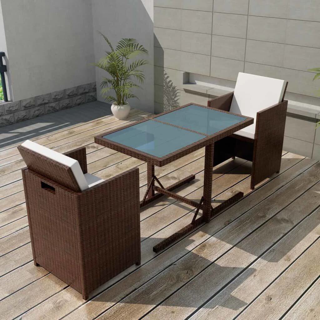 3 Piece Outdoor Dinner Furniture Set Bistro Set with Cushions Poly Rattan Black Brown