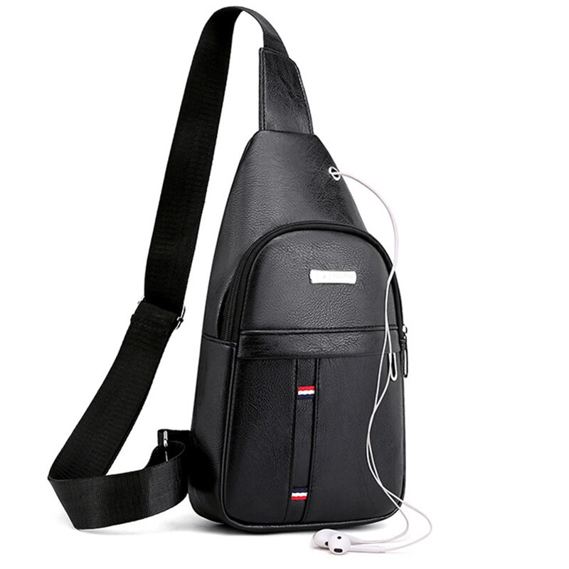 Mannen Outdoor Crossbody Bag Sling Bag Multifunctioneel met USB Opladen Oortelefoon Hole Crossbody B