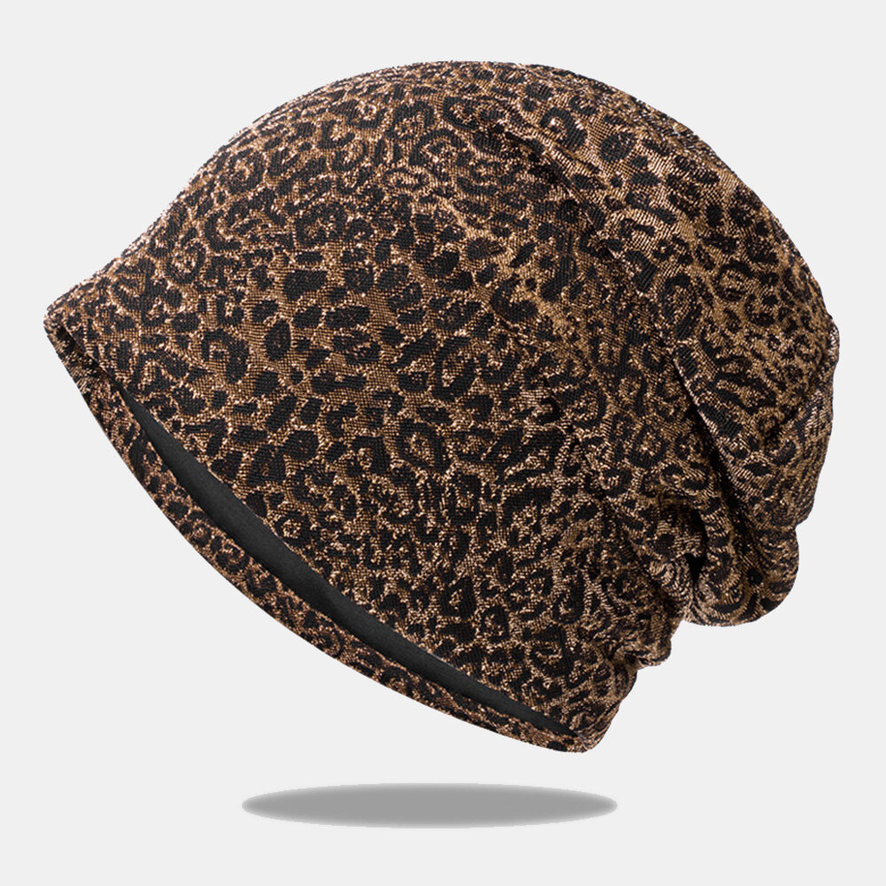 Women Leopard Pattern Elastic Baotou Hat Summer Autumn Outdoor Sunshade Breathable Adjustable Skull 