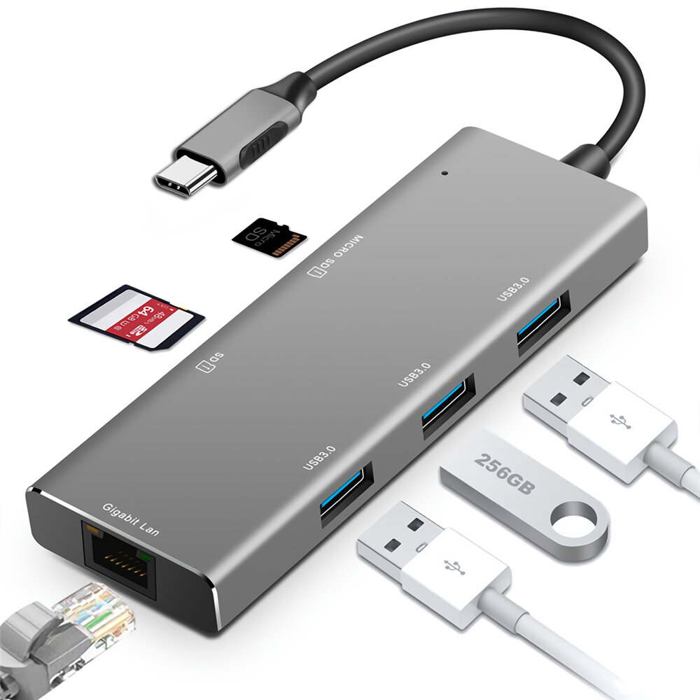 

6-in-1 USB-C Hub Type-C to USB 3.1 with Rj45 Gigabit Ethernet Network Adapter Thunderbolt 3 for MacBook Pro Huawei P20
