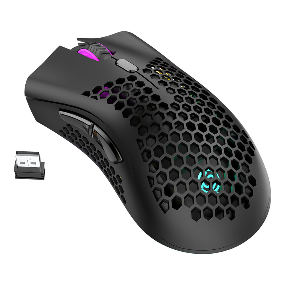 K-snake BM600 2.4G Wireless Rechargeable Mouse Hollow Honeycomb 1600DPI 7 Buttons Ergonomic RGB Optical Mice for Compute