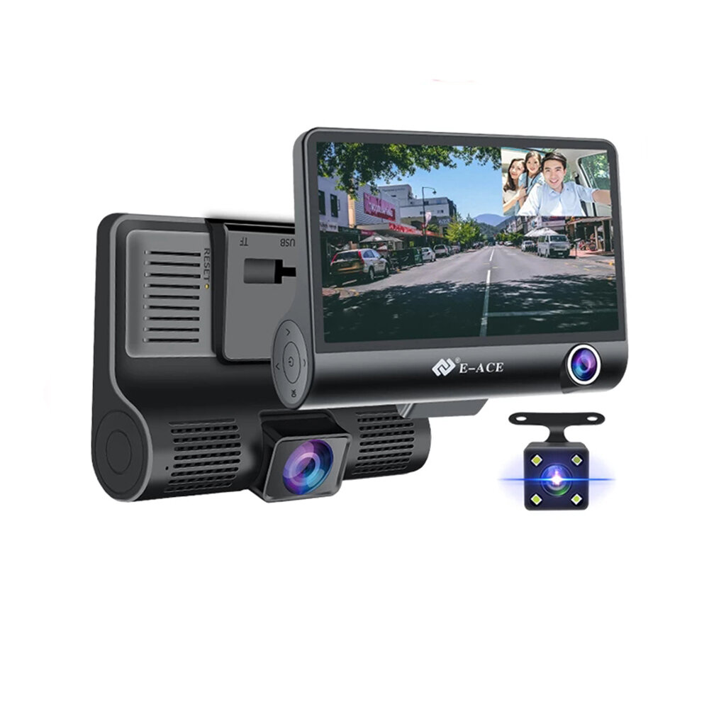 

E-ACE 4.0 Inch 3 Cameras Lens Car DVR 1080P HD Dash Camera Support Rearview Camera Video Recorder 170 Degree Wide Angle