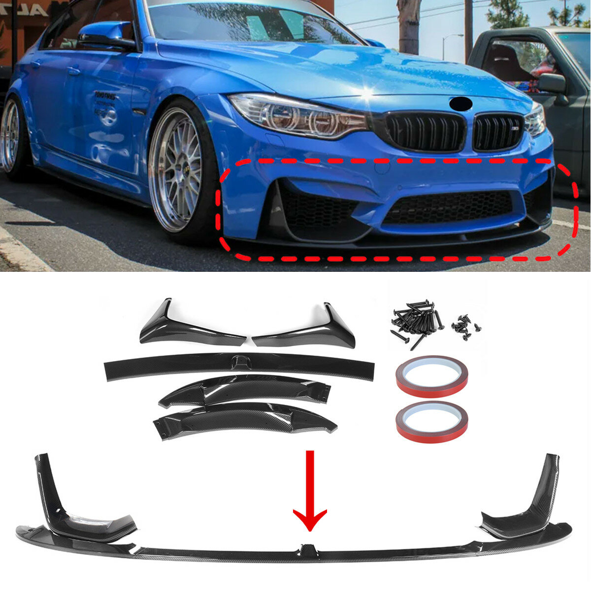 

For BMW F80 M3 F83 F82 M4 Carbon Look Front Bumper Lip Splitters Spoiler Cover