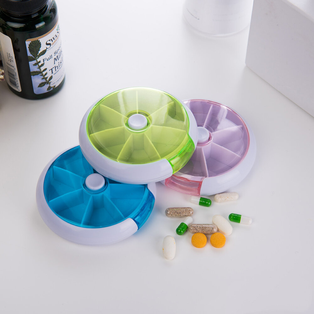 7 Cases Round Pill Box 7 Days Plastic Storage Box Rotating Portable Pill Box Case