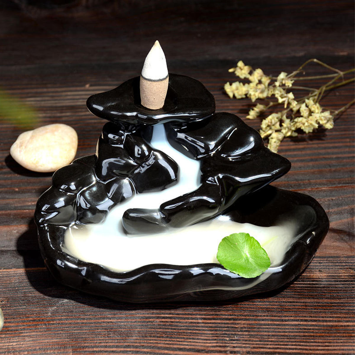 

Ceramic Backflow Incense Cone Burner Feng Shui Censer Holder Stream Along Mountain Home Fragrant