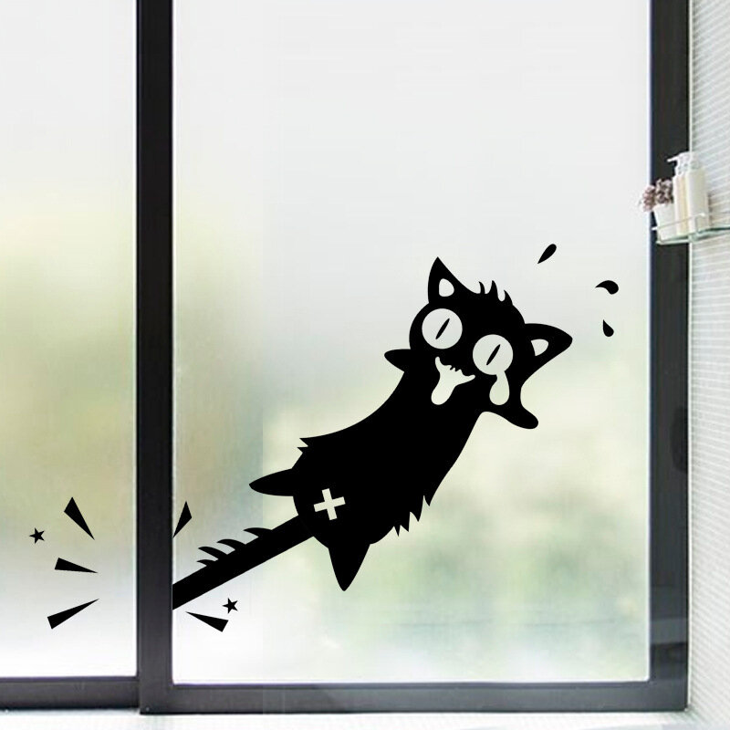 HonanaCartoonclipaandestaart van een kat Muursticker voor Home Decor PVC stickers Deuren W