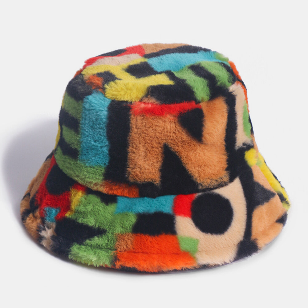 Unisex konijn haar contrast kleur nummer afdrukken casual outdoor mode vizier emmer hoed