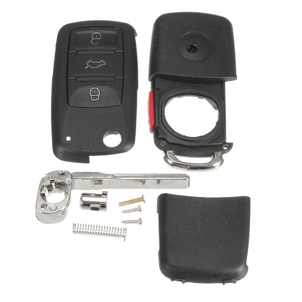 Car 4 Buttons Remote Key Zwart Shell Case Flip Uncut Blade voor VW Touareg 2004-2011