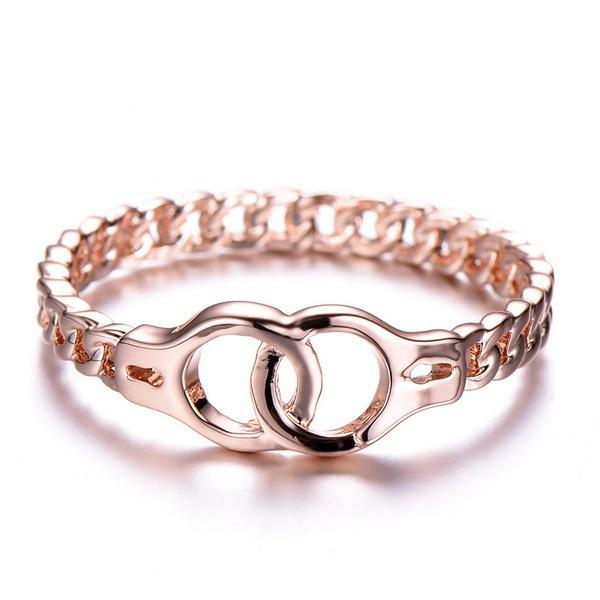 Creative?Handcuffs?Linkded?Rose?Gold?Finger Ring Simple Womens Rings Casual Clothing Accessories