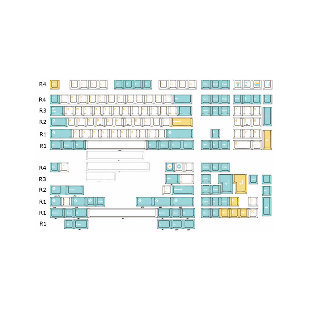 162 Keys Sea Salt Lemon Keycap Set Cherry Profile PBT Five-sided Sublimation Keycaps for Mechanical Keyboard