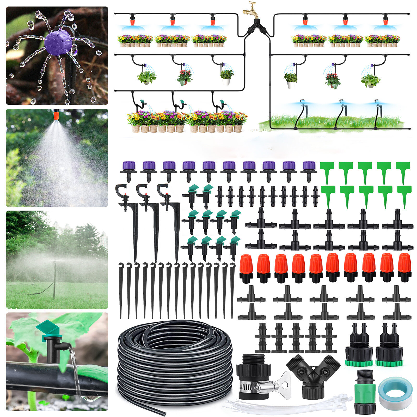 king do way Bewässerungssystem 20 Tropfdüsen Micro Bewässerungssystem Garten Topfpflanze Tropf Bewässerung Sprinkler mit 18m Tropfschlauch Bewässerungsset für Blumen Pflanzen 18m Set
