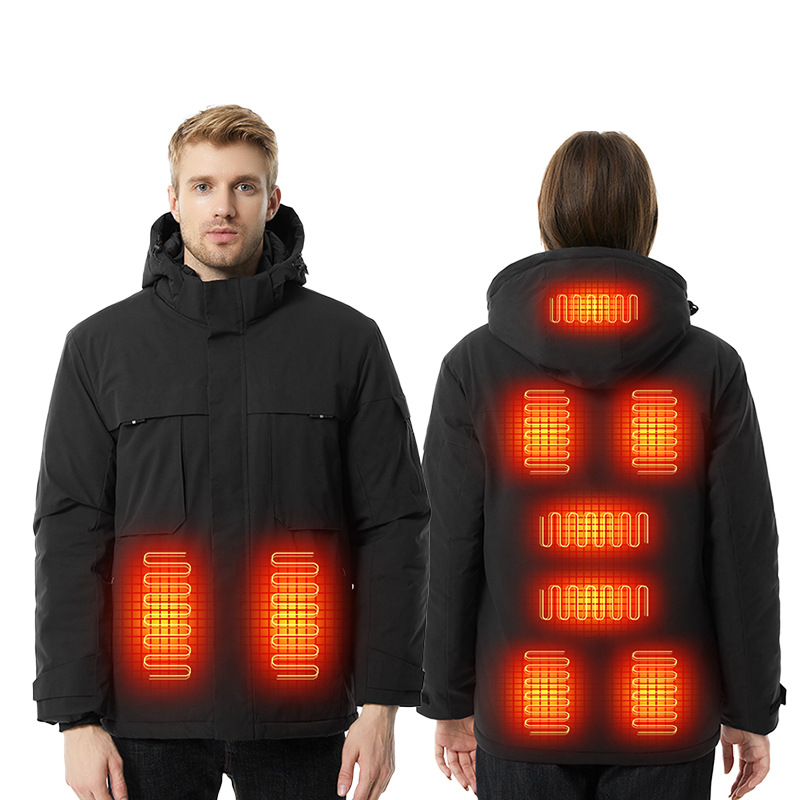 TENGOO Smart fűtött kabát 9 fűtési zónával 3 sebességes vezérlés kültéri férfi mellény kabát USB elektromos fűtésű kapucnis dzsekik meleg téli termálruházat
